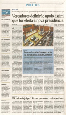 JJ - 16/11/16 - pg 3 - política - Vereadores definirão apoio assim que for eleita a nova presidência -