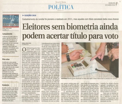  JJ - 18/01/16 - pg 3 - Política - Eleitores sem biometria ainda podem acertar título para voto - Pela Ordem.