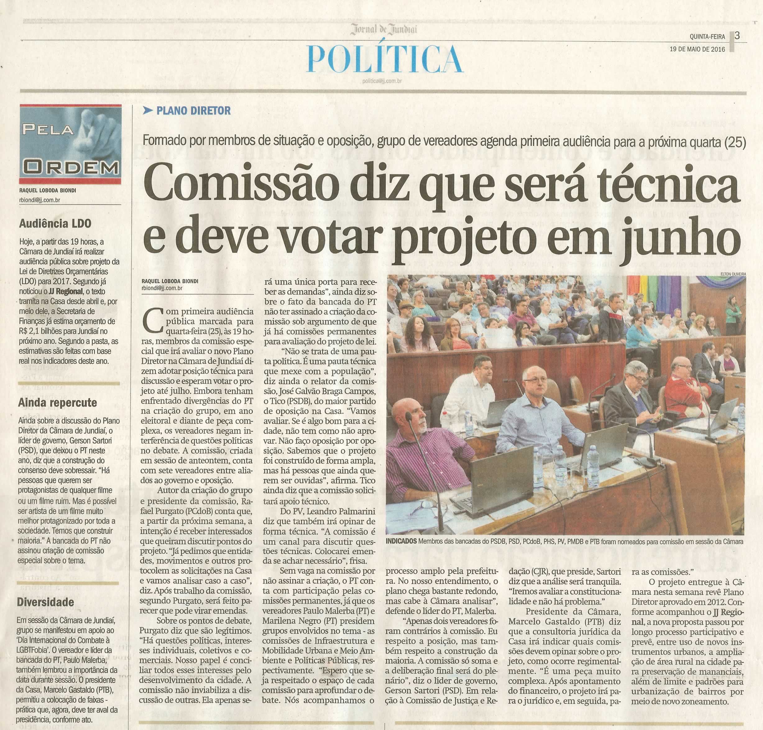 JJ - 19/05/16 - pg 3 - política - Comissão diz que será técnica e deve votar projeto em junho -