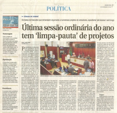 JJ - 19/12/16 - pg 3 - política - Última sessão ordinária do ano tem 'limpa-pauta' de projetos -