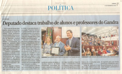  JJ - 21/02/16 - pg 3 - Política - Deputado destaca trabalho de alunos e professores do Gandra.