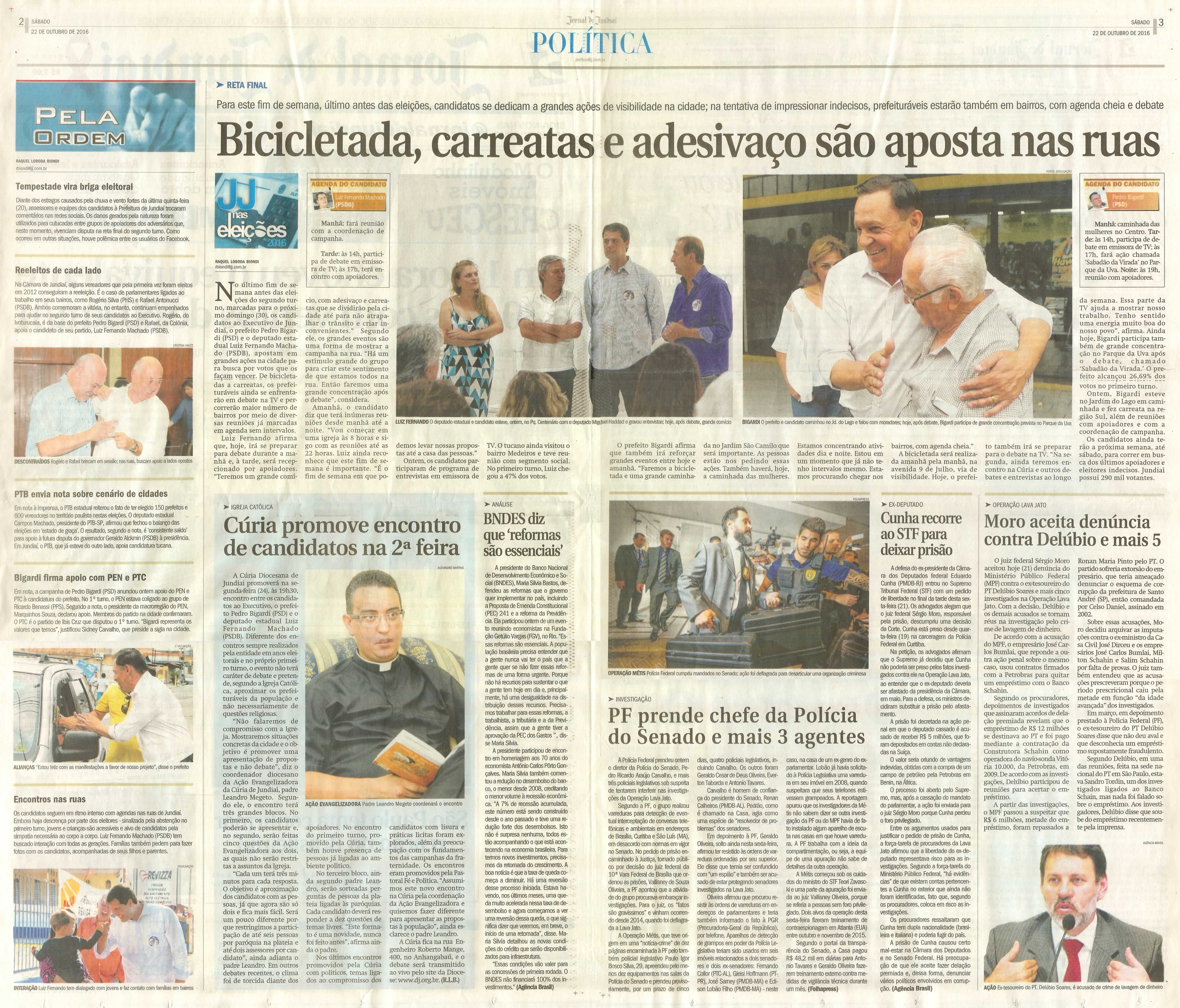 JJ - 22/10/16 - pgs 2 e 3 - política - Bicicletada, carreatas e adesivaço são aposta nas ruas -