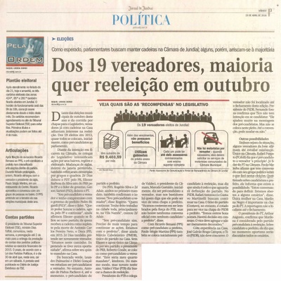 JJ - 23/04/16 - pg 3 - política - Dos 19 vereadores, maioria quer reeleição em outubro - 