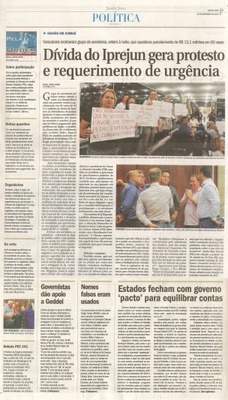 JJ - 23/11/16 - pg 3 - política - Dívida do Iprejun gera protesto e requerimento de urgência -