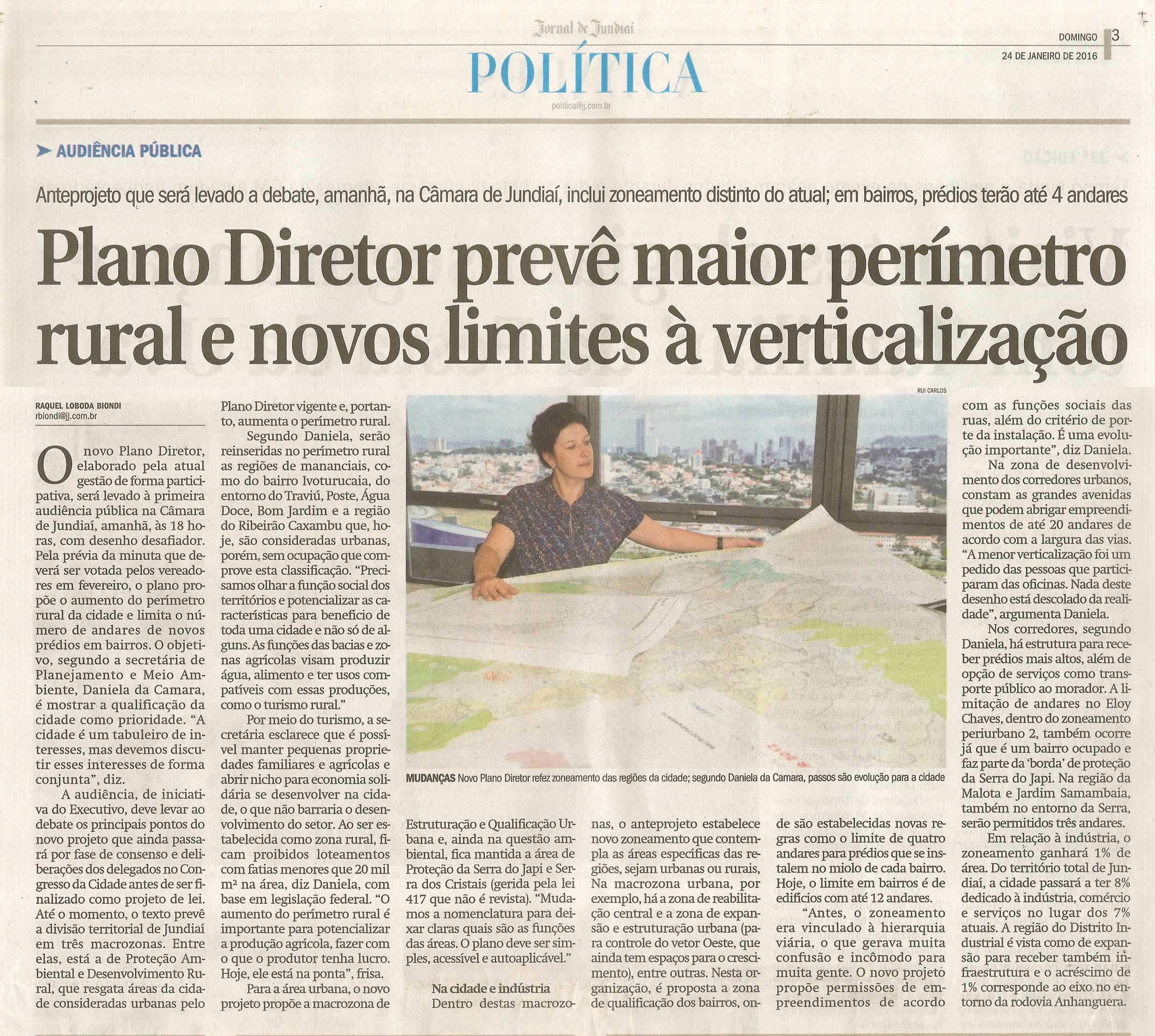 JJ - 24/01/16 - pg 3 - política - Plano Diretor prevê maior perímetro rural e novos limites à verticalização - 