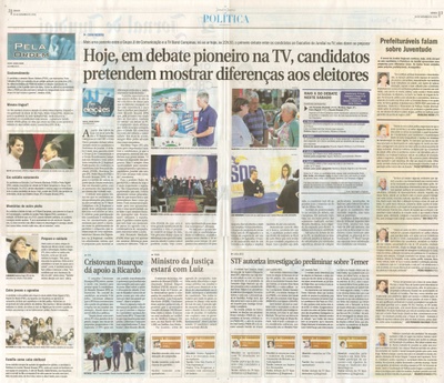 JJ - 24/09/16 - pgs 2 e 3 - política - Hoje, em debate pioneiro na TV, candidatos pretendem mostrar diferenças aos eleitores -