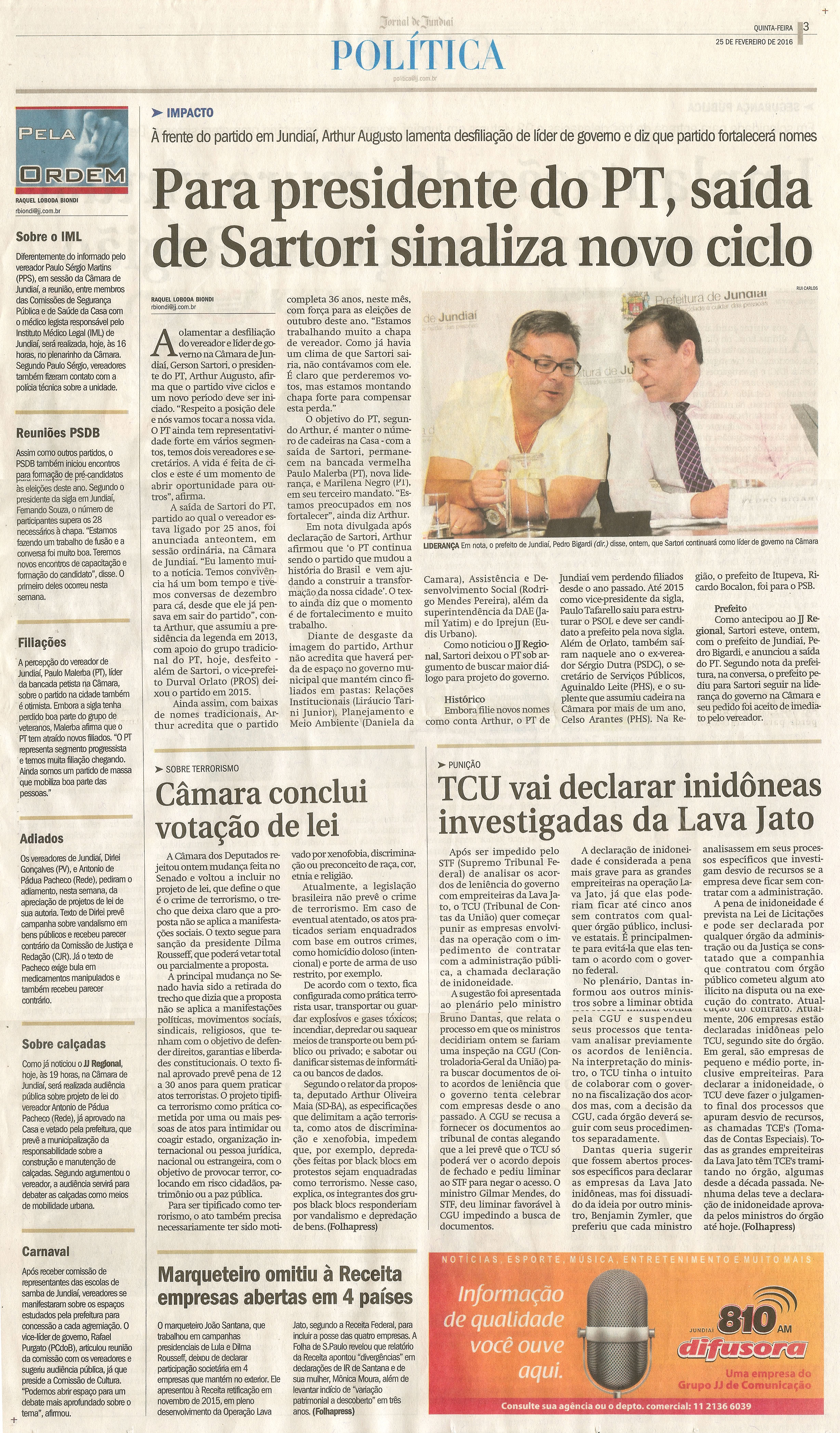JJ - 25/02/16 - pg 3 - Política - Para presidente do PT, saída de Sartori sinaliza novo ciclo - Pela Ordem.