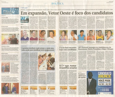 JJ - 25/08/16 - pgs 2 e 3 - política - Em expansão, Vetor Oeste é foco dos candidatos  - Forcis fará encontro hoje com candidatos - 