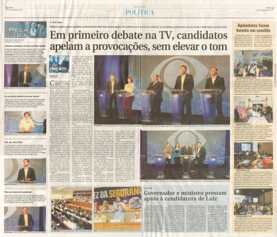 JJ - 25/09/16 - pgs 2 e 3 - política - Em primeiro debate na TV, candidatos apelam a provocações, sem elevar o tom -