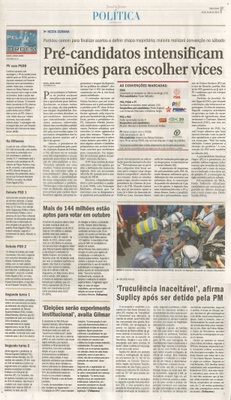 JJ - 26/07/16 - pg 3 - política - Pré-candidatos intensificam reuniões para escolher vices -