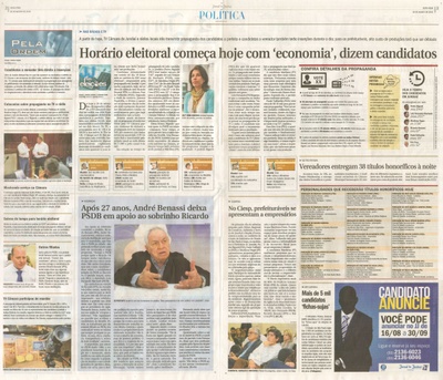 JJ - 26/08/16 - pgs 2 e 3 - política - Horário eleitoral começa hoje com 'economia', dizem candidatos - Vereadores entregam 38 títulos honoríficos à noite - 