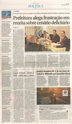 JJ - 26/11/16 - pg 3 - política - Prefeitura alega frustração em receita sobre cenário deficitário -