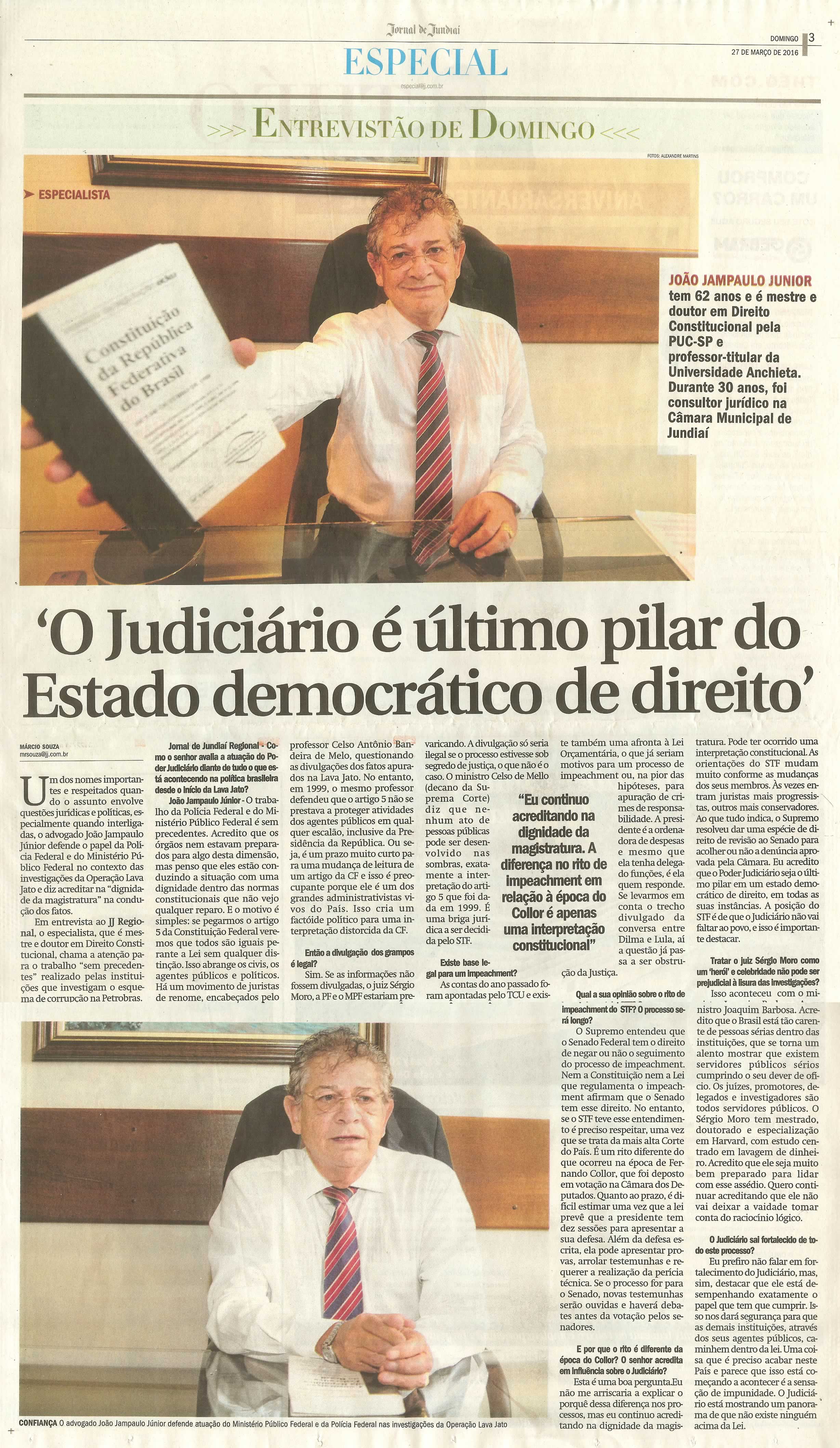 JJ - 27/03/16 - pg 3 - Especial - Entrevistão de Domingo - O judiciário é último pilar do Estado democrático de direito -