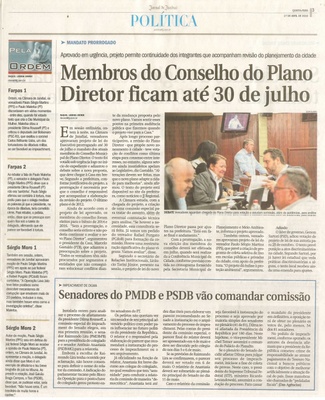 JJ - 27/04/16 - pg 3 - política - Membros do Conselho do Plano Diretor ficam até 30 de julho  -