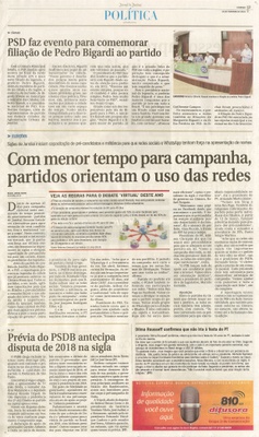 JJ - 28/02/16 - pg 3 - política - PSD faz evento para comemorar filiação de Pedro Bigardi ao partido - Com menor tempo para campanha, partidos orientam o uso das redes -