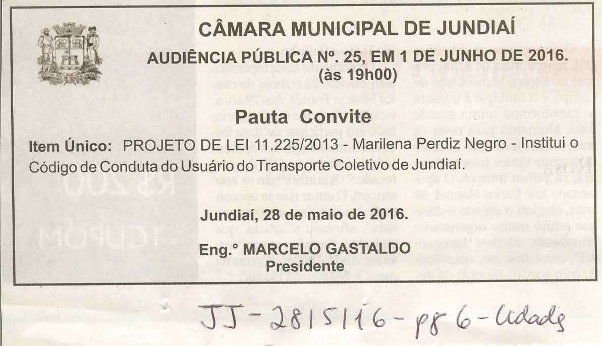 JJ - 28/05/16 - pg 6 - Cidades - Audiência Pública nº 25 - Câmara Municipal de Jundiaí -