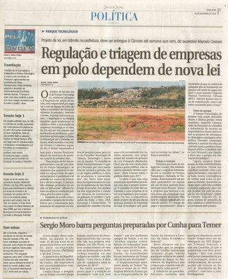JJ - 29/11/16 - pg 3 - política - Regulação e triagem de empresas em polo dependem de nova lei -