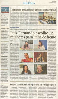 JJ - 29/12/16 - pg 3 - política - Luiz Fernando escolhe 12 mulheres para linha de frente - Transição e demandas são temas de última reunião -