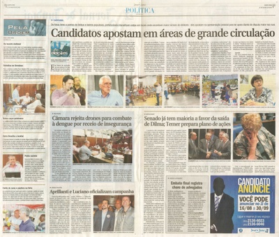 JJ - 31/08/16 - pgs 2 e 3 - política - Câmara rejeita drones para combate à dengue por receio de insegurança - Candidatos apostam em áreas de grande circulação - 