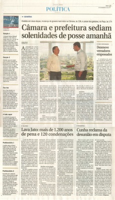 JJ - 31/12/16 - pg 3 - política - Câmara e prefeitura sediam solenidades de posse amanhã -