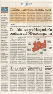 JJ - Candidatos a prefeito poderão contratar até 560 na campanha - Hospital São Vicente será foco de sabatina no dia 6 -