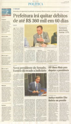 JJ - 02/02/17 - pg 3 - política - Prefeitura irá quitar débitos de até R$ 360 mil em 60 dias -