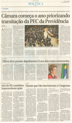 JJ - 06/02/17 - pg 3 - Política - Câmara começa o ano priorizando tramitação da PEC da Previdência.