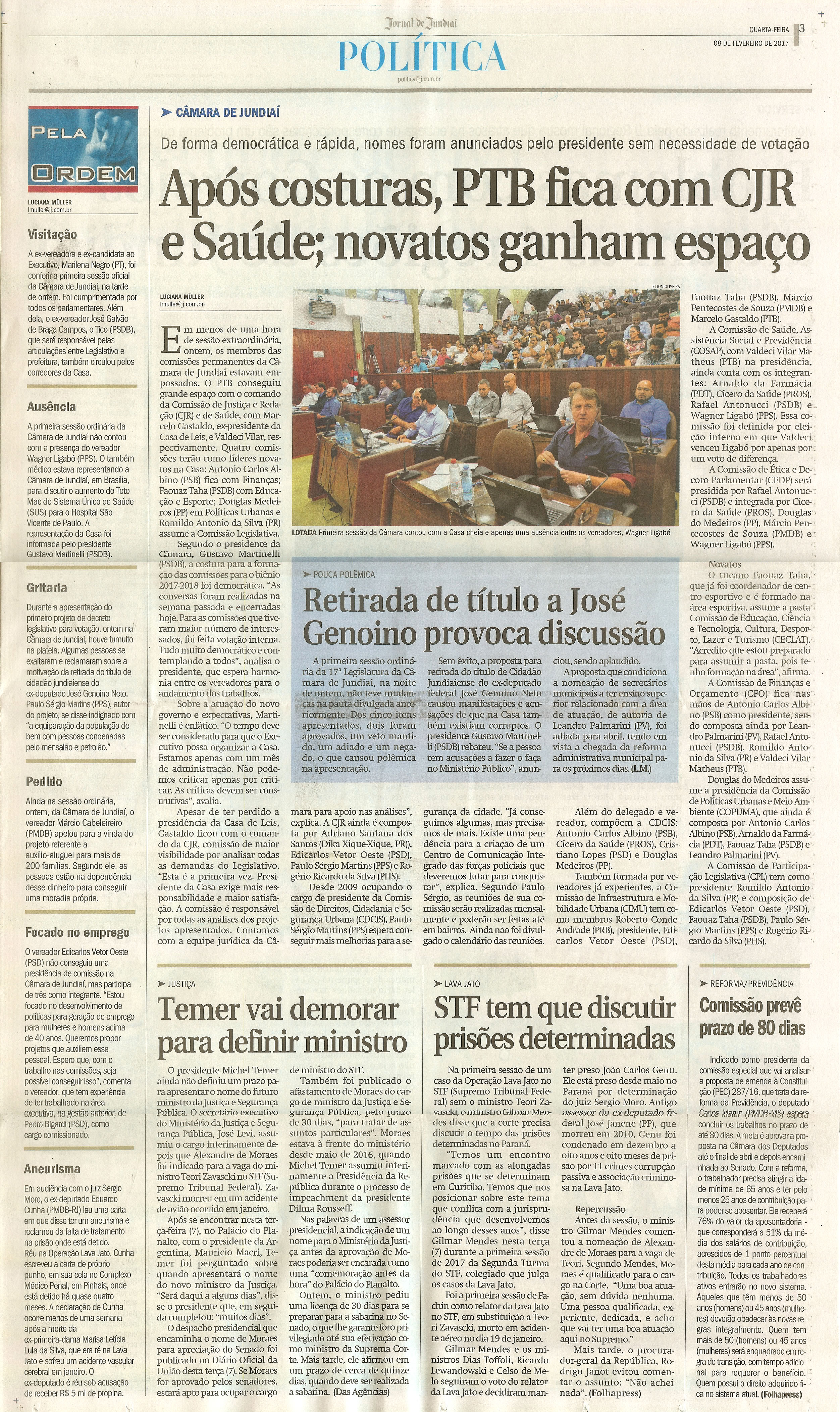 JJ - 08/02/17 - pg 3 - Política - Após costuras, PTB fica com CJR e Saúde; novatos ganham espaço - Pela Ordem.
