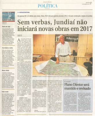 JJ - 13/01/17 - pg 3 - política - Sem verbas, Jundiaí não iniciará novas obras em 2017 -