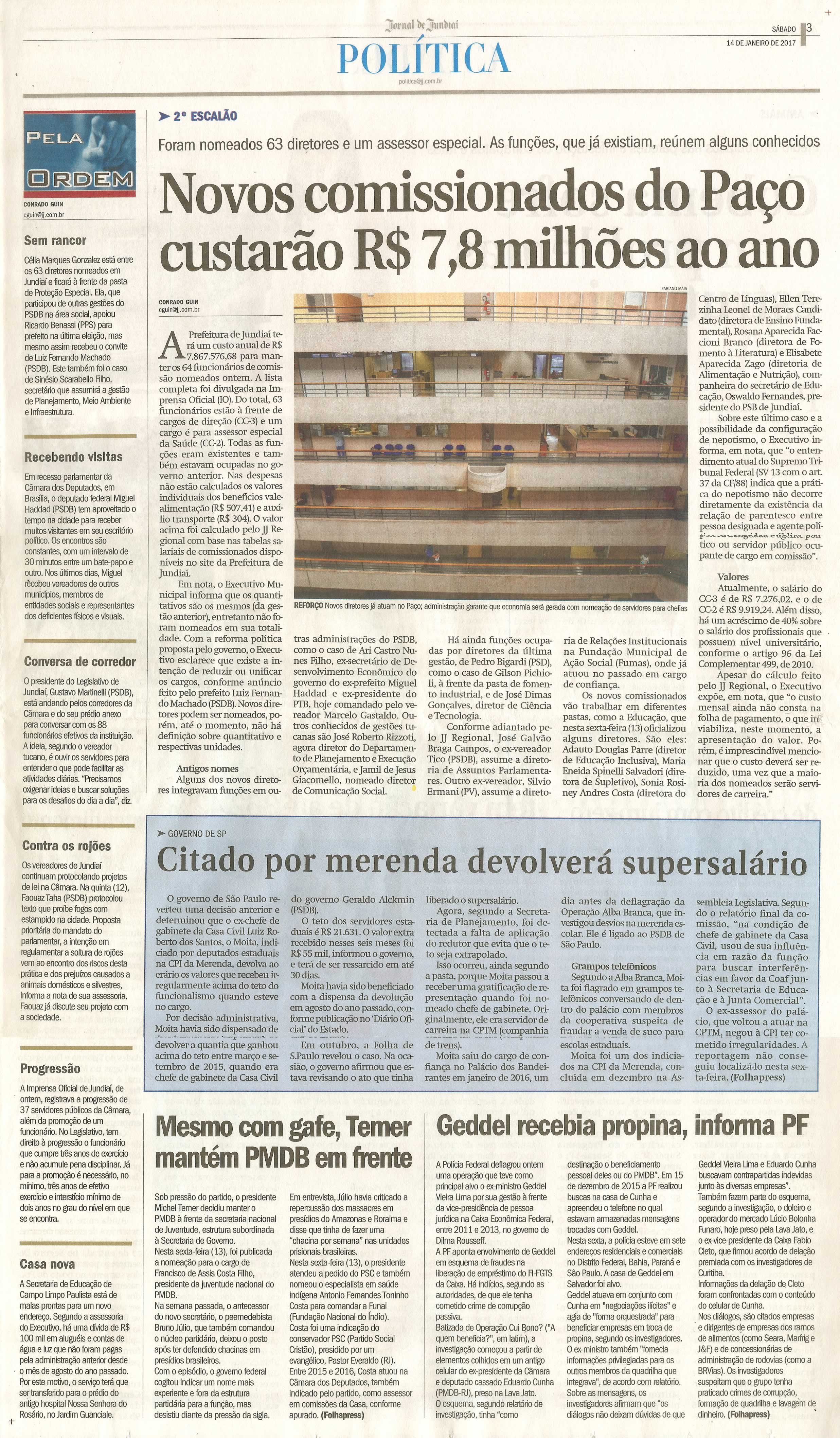 JJ - 14/01/17 - pg 3 - política - Novos comissionados do Paço custarão R$ 7,8 milhões ao ano -