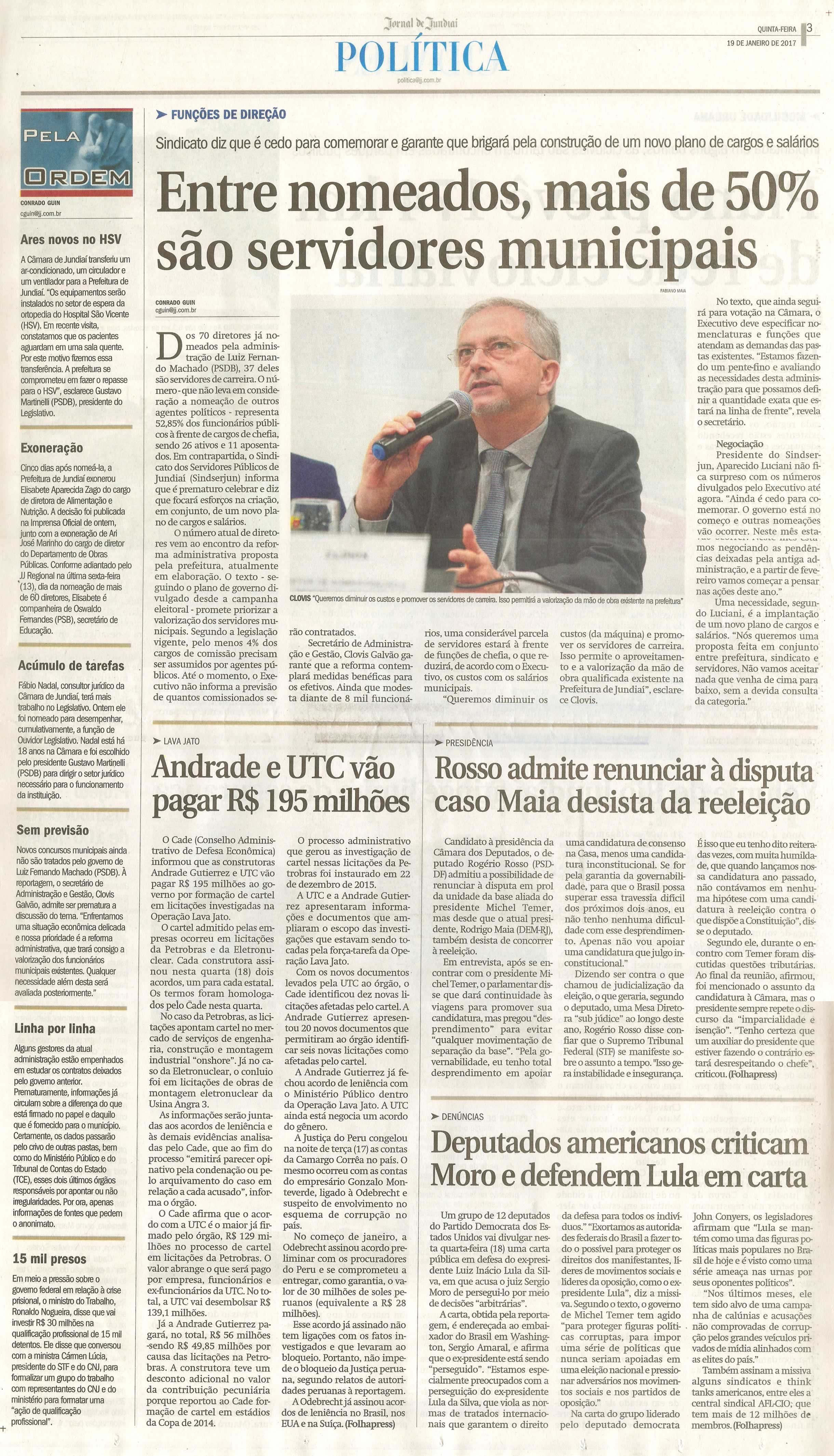 JJ - 19/01/17 - pg 3 - política - Entre nomeados, mais de 50% são servidores municipais -