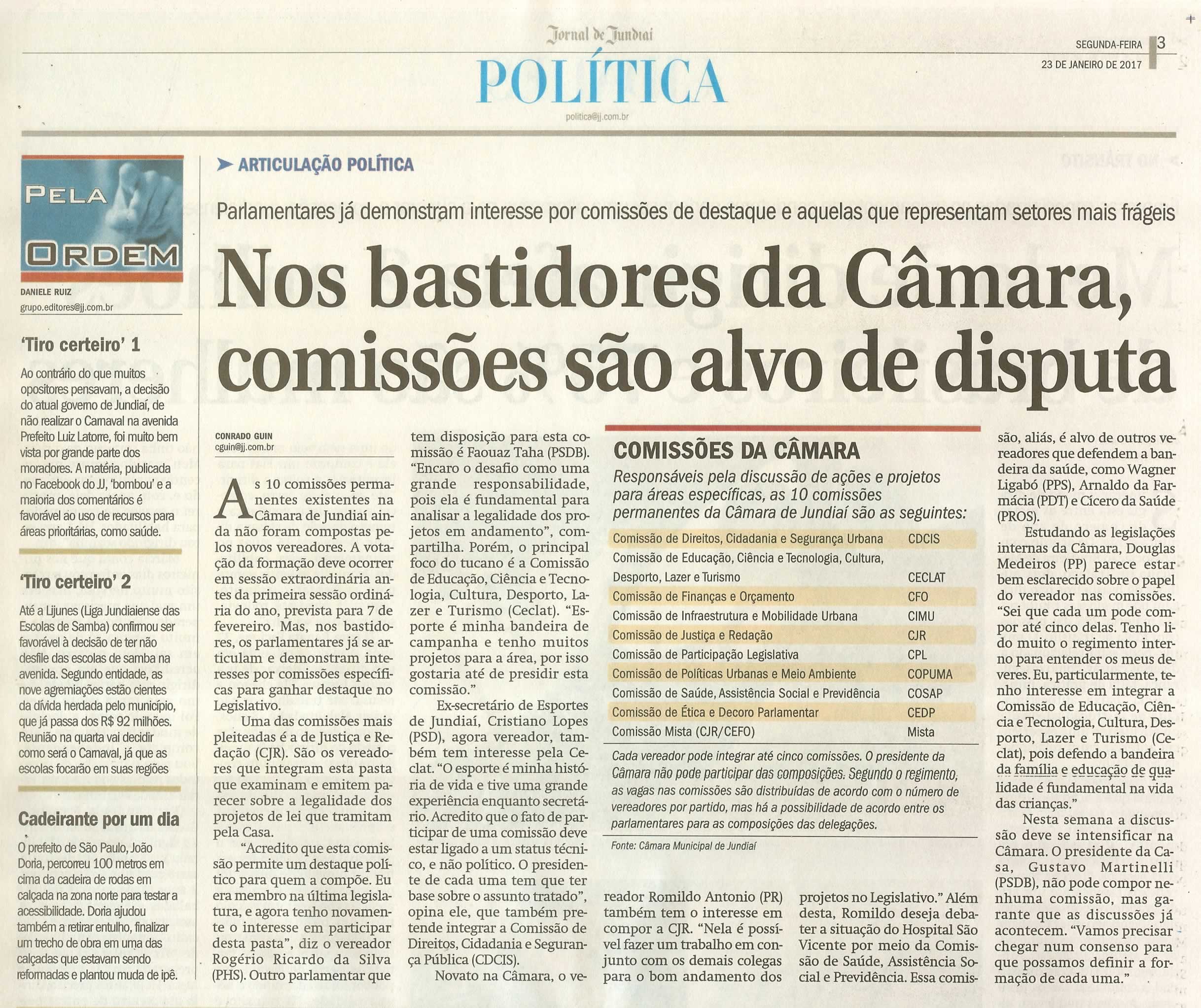 JJ - 23/01/17 - pg 3 - política - Nos bastidores da Câmara, comissões são alvo de disputa -