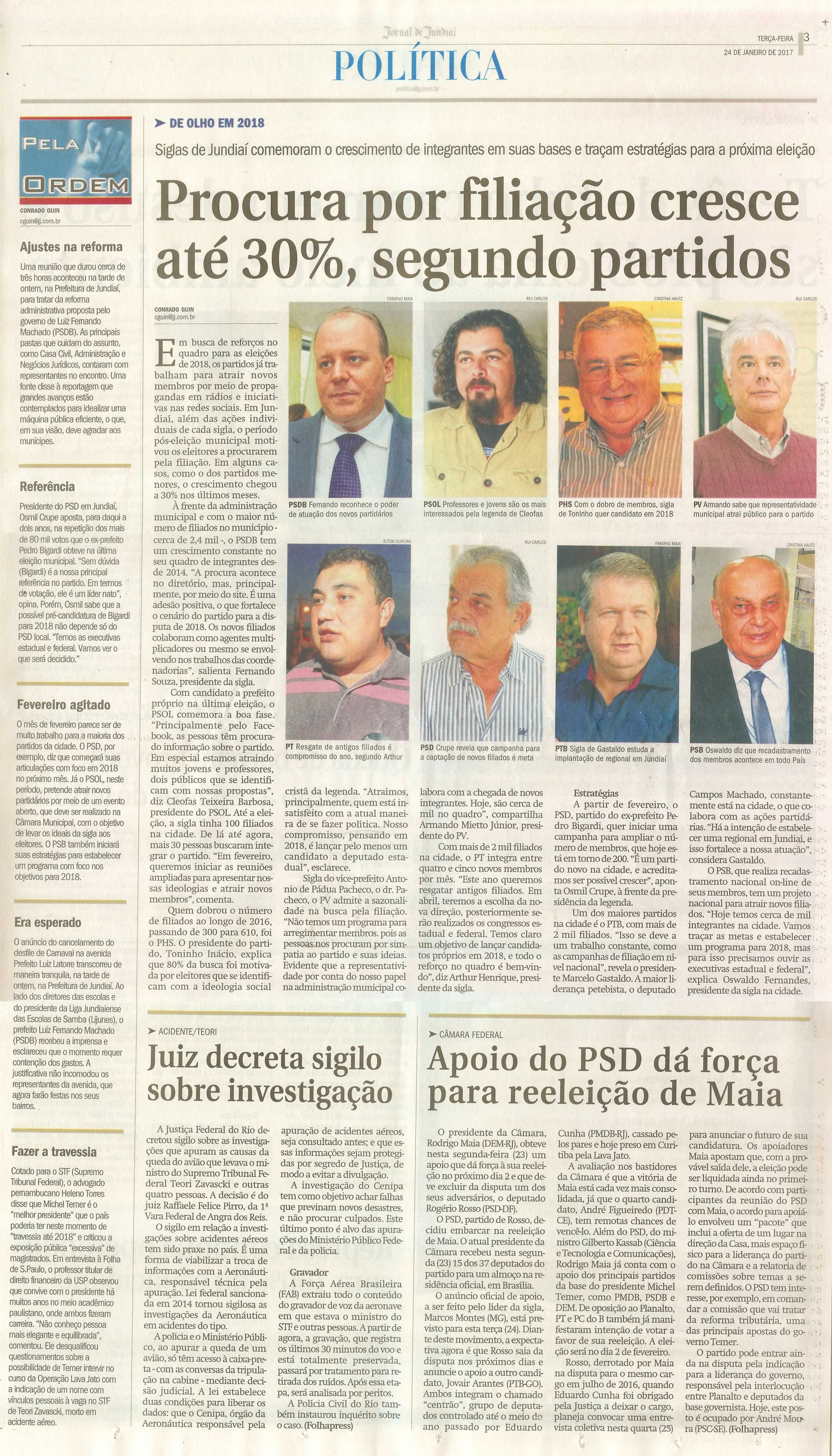 JJ - 24/01/17 - pg 3 - política - Procura por filiação cresce até 30%, segundo partidos -