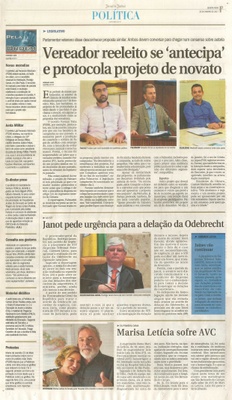 JJ - 25/01/17 - pg 3 - política - Vereador reeleito se 'antecipa' e protocola projeto de novato -