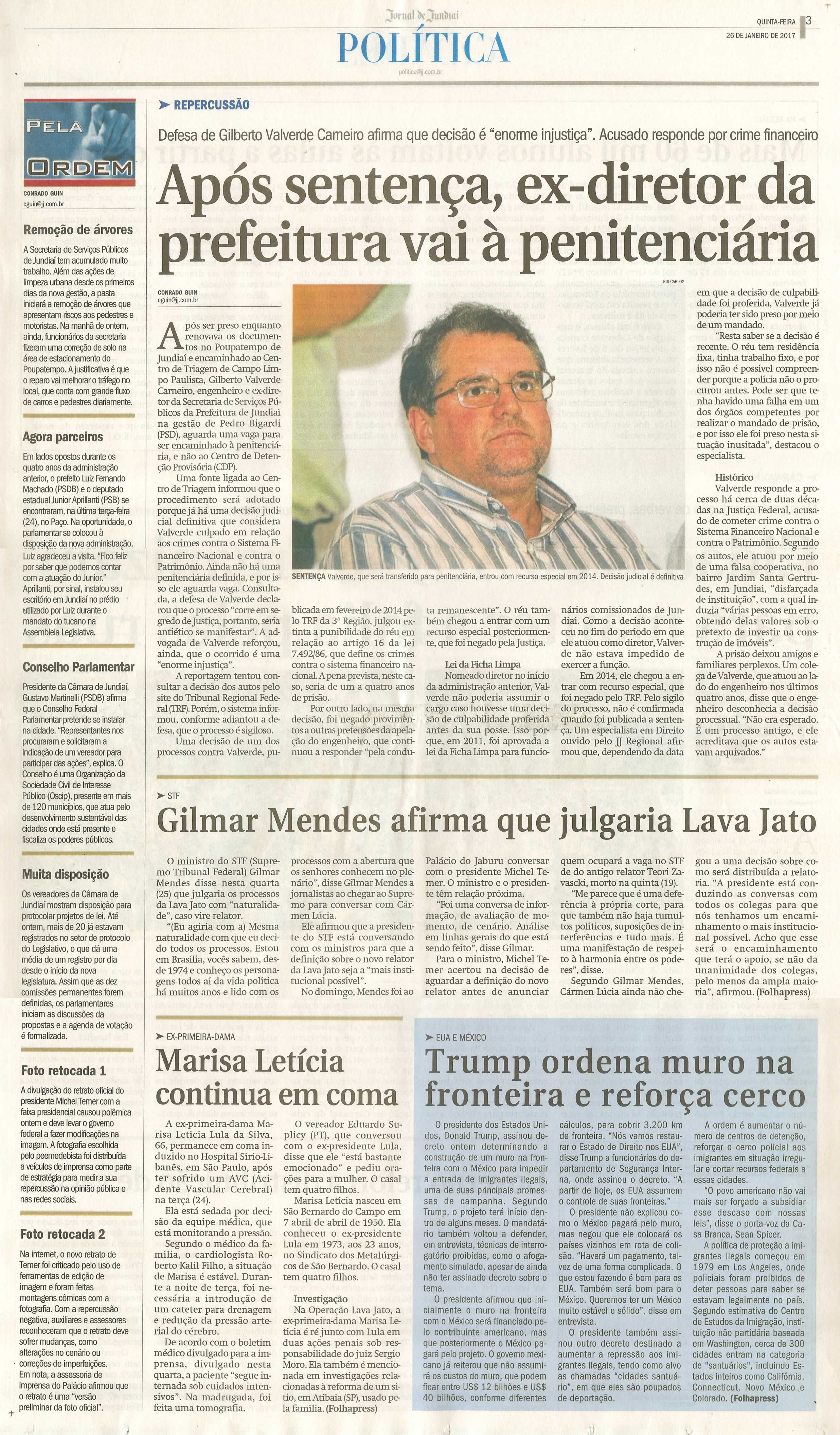 JJ - 26/01/17 - pg 3 - política - Após sentença, ex-diretor da prefeitura vai à penitenciária -