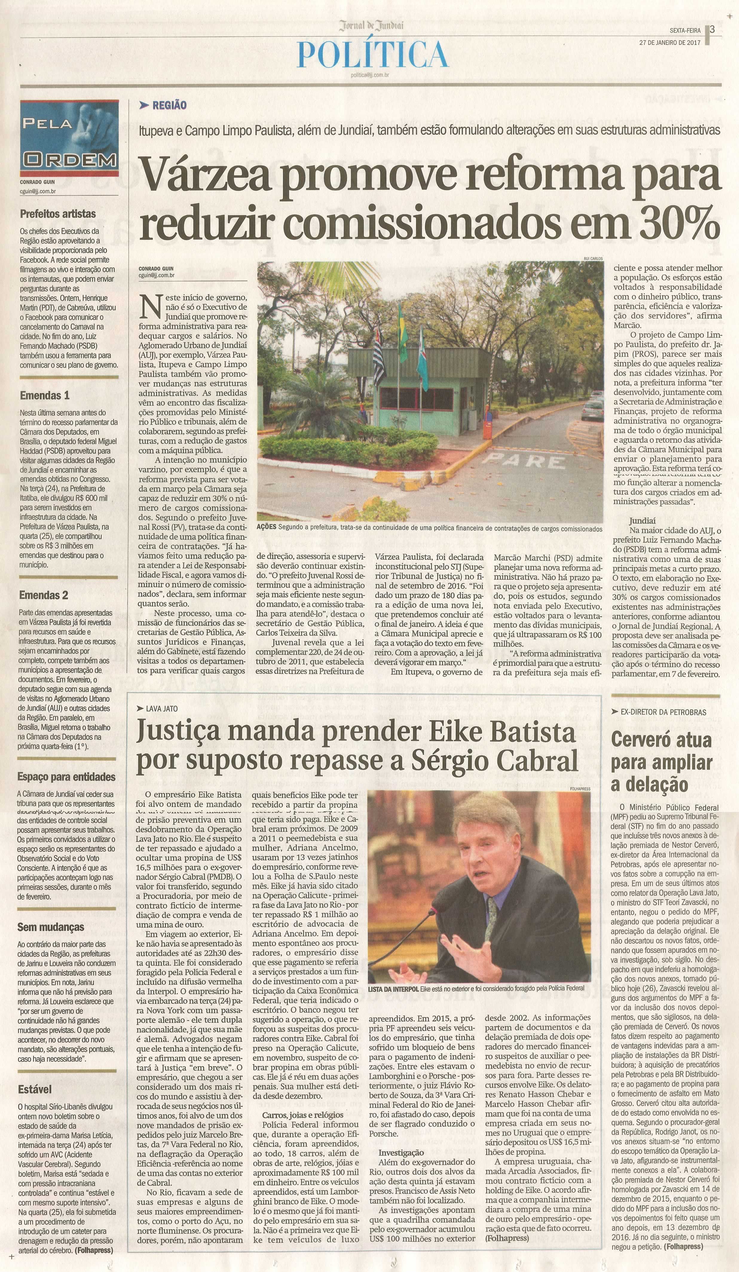 JJ - 27/01/17 - pg 3 - política - Várzea promove reforma para reduzir comissionados em 30% -