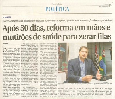 JJ - 29/01/17 - pg 3 - política - Após 30 dias, reforma em mãos e mutirões de saúde para zerar filas -