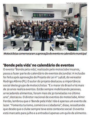 ‘Bonde pela vida’ no calendário de eventos