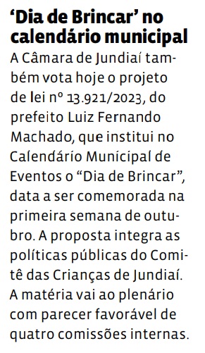 ‘Dia de Brincar’ no calendário municipal