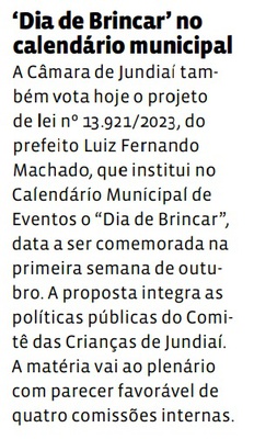 ‘Dia de Brincar’ no calendário municipal