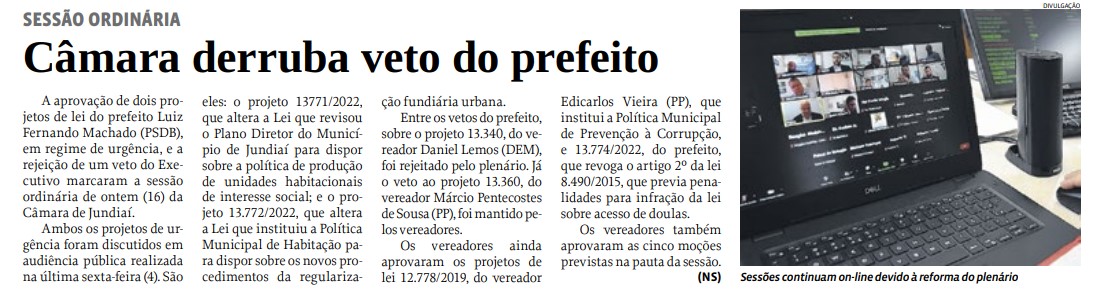Câmara derruba veto do prefeito