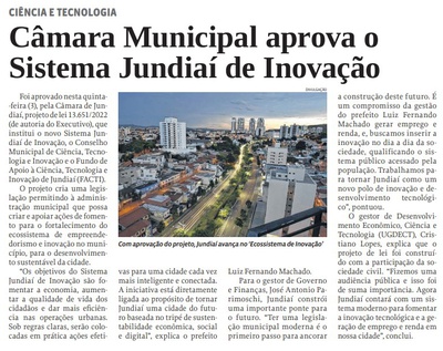 Câmara Municipal aprova o Sistema Jundiaí de Inovação