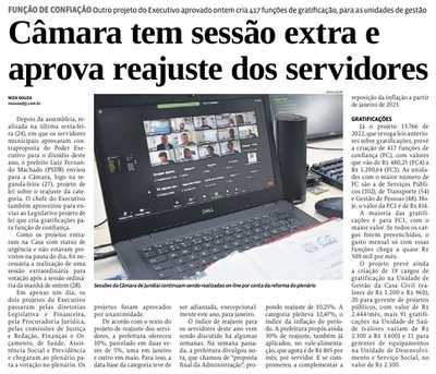 Câmara tem sessão extra e aprova reajuste dos servidores