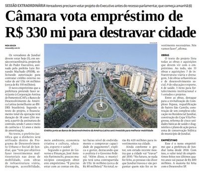 Câmara vota empréstimo de R$ 330 mi para destravar cidade