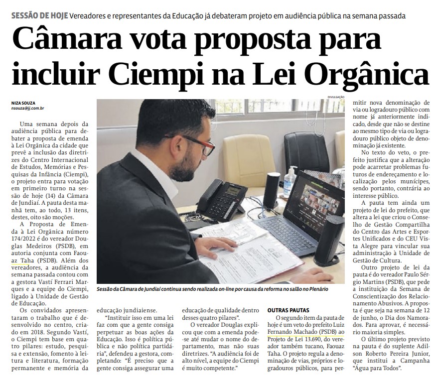 Câmara vota proposta para incluir Ciempi na Lei Orgânica