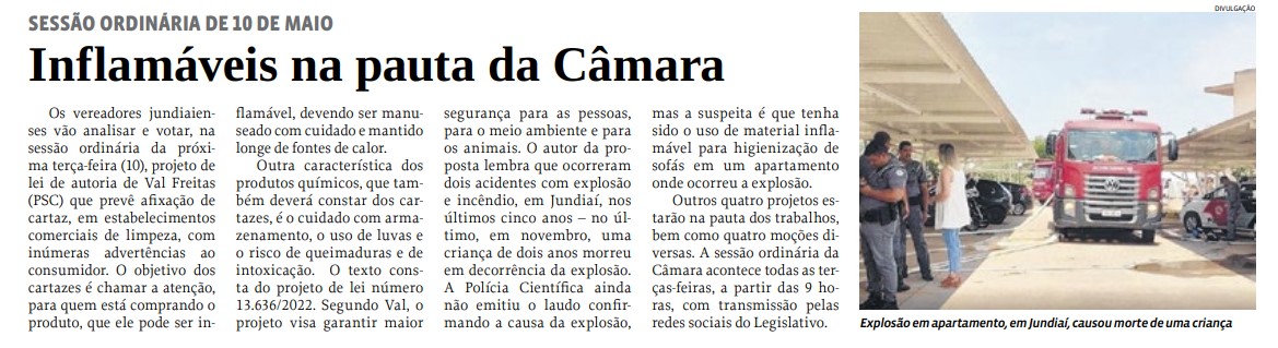 Inflamáveis na pauta da Câmara