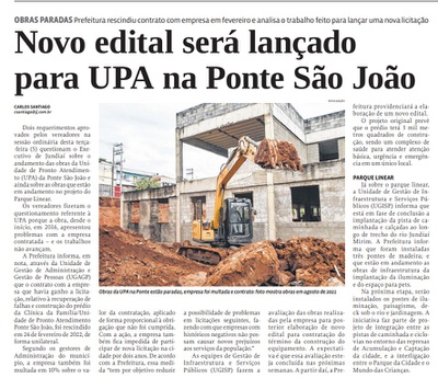 Novo edital será lançado para UPA na Ponte São João