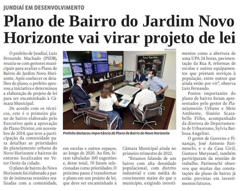 Plano de Bairro do Jardim Novo Horizonte vai virar projeto de lei