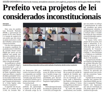 Prefeito veta projetos de lei considerados inconstitucionais