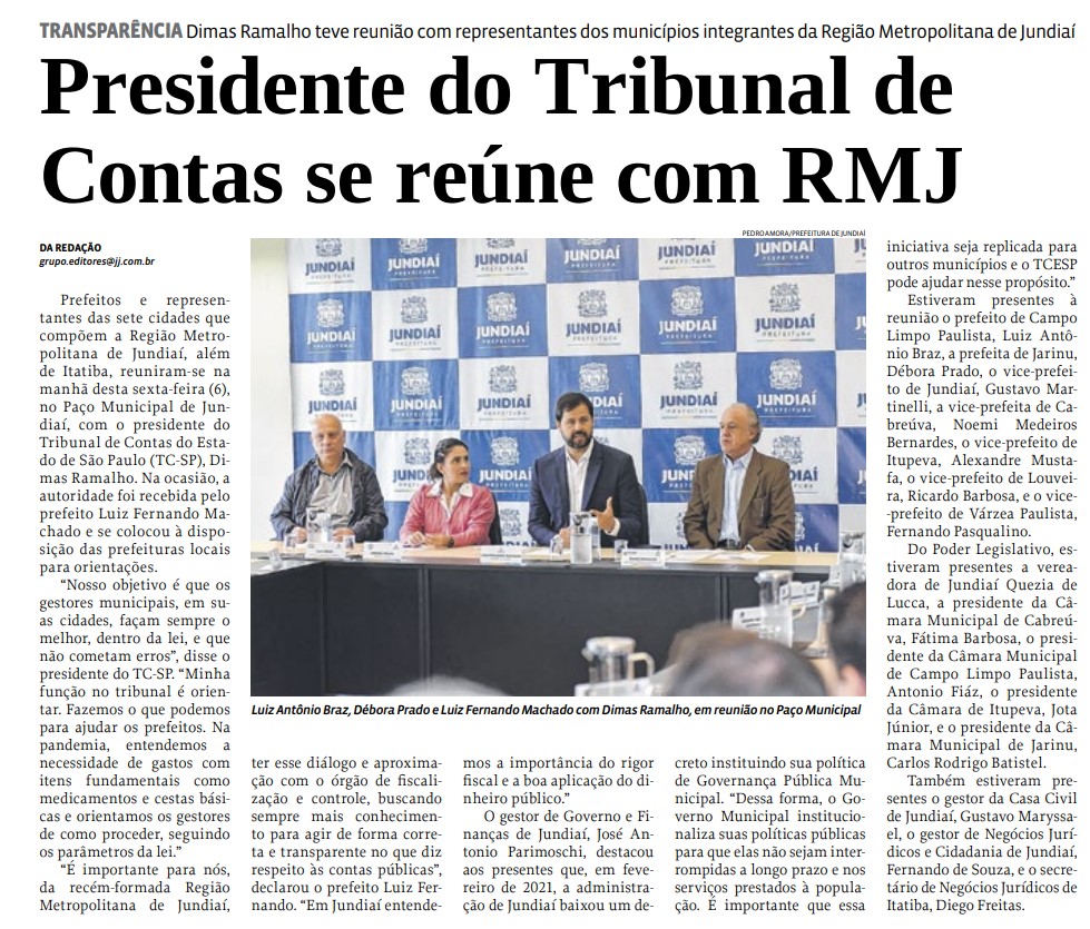 Presidente do Tribunal de Contas se reúne com RMJ